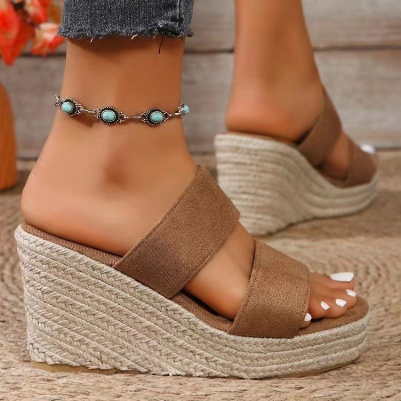 Summer 2025 New Large Hemp Rope Weaving Platform Women Peep Toe New High Wedges Heel Ankle Buckles Sandalia Female Sandals Shoes c154