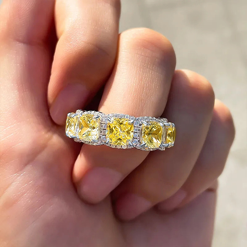 Size 6-10 Handmade Sparkling Wedding Rings Luxury Jewelry 925 Sterling Silver Fill Princess Cut Yellow Topaz CZ Diamond Gemstones Party Eternity Women