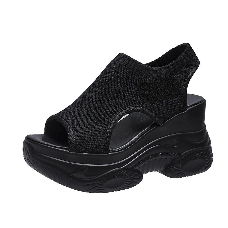 Women's Sandals 2025 Summer Wedge Heel Elastic Cloth Cover Foot Ladies Sandals Thick-soled Fashion Trifle Elevation Casual Shoes