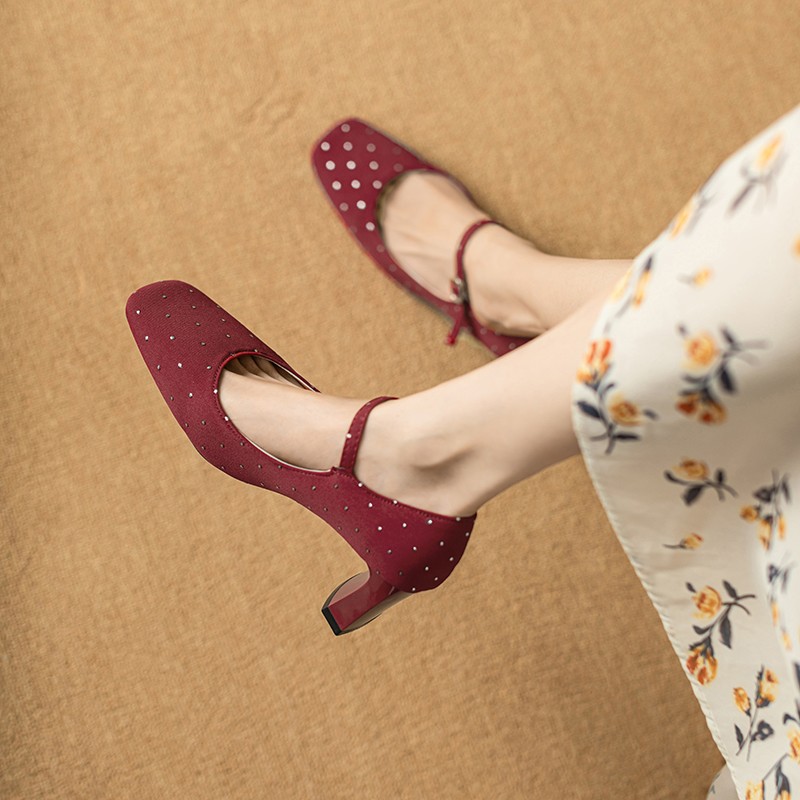 2025 new for Hot Sale One-word Buckle Women's Pumps Autumn Square Toe Solid Fashion Mary Jane Dress Shoes Women 5095