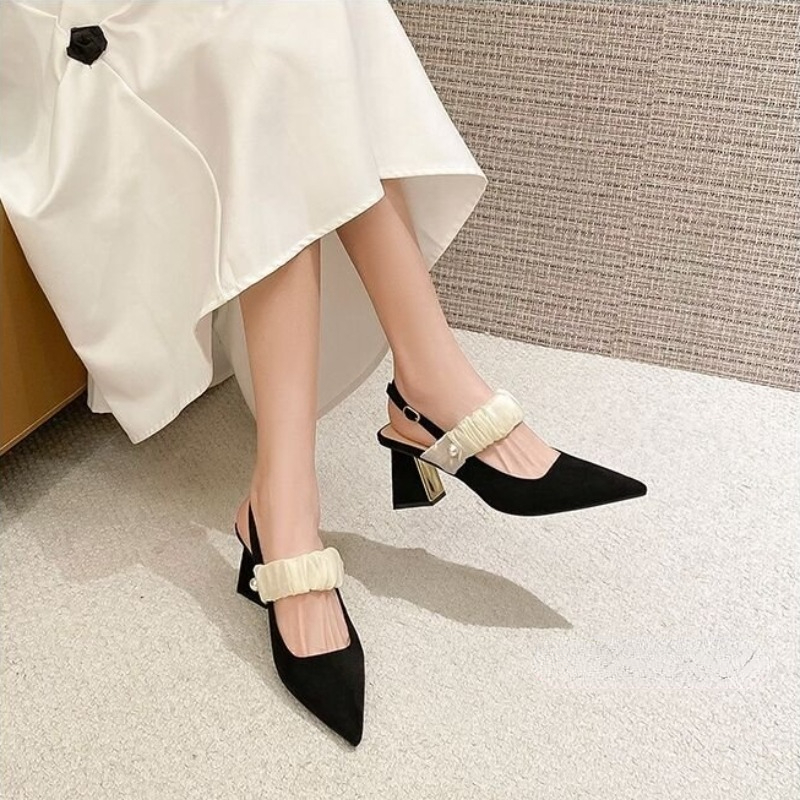2025 new New Summer Fashion Women's Sandals Pointed Pumps Women Office Dress Shoes Sexy Square Heel High Heels bd93 s