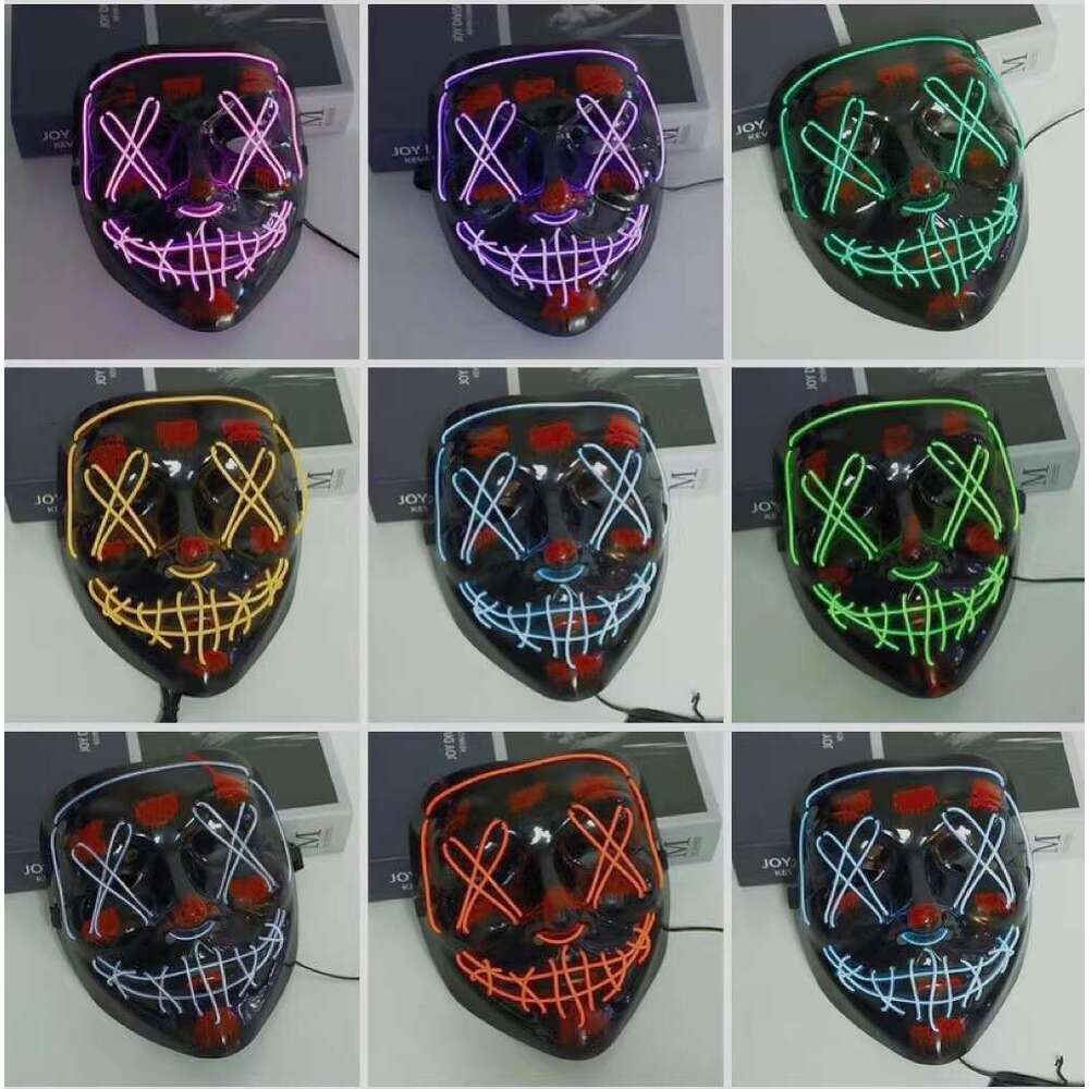 Luminous Halloween 2024 Dressing Props Ghost Carnival Dance V-shaped Cosplay LED Mask Practical Jokes Toy