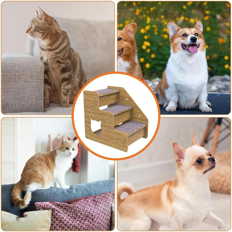 Bed Steps For Dogs 3 Levels Pet Stairs & Ramp For Medium/Small Dogs Old Cats Dog/Cat Ladder Wood Non-Slip For Beds And Cars High