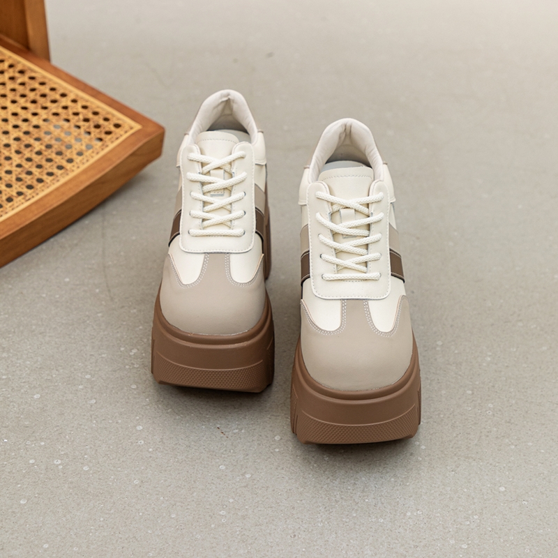 AIYUQI Women High Heels 2024 New Spring Genuine Leather Women Shoes Lace-up 11 Cm Height Color Matching Women Casual Shoes