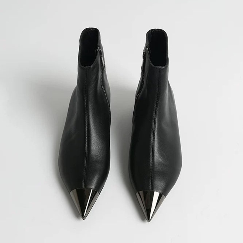 Women's AIYUQI 2024 New Style Pointed Flat Bottom Inner Height Casual Metal Toe Ankle Boots 311b
