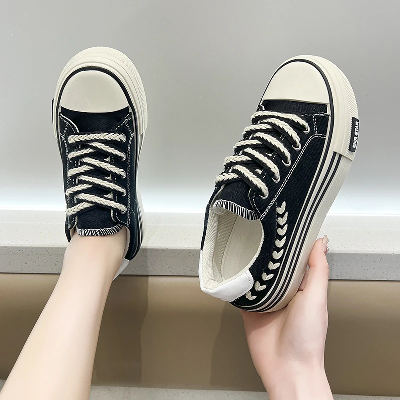 Platform Women Canvas Shoes Height Increasing Chunky Sneakers For youth girls Outdoor trainers Female Ladies Thick Sole