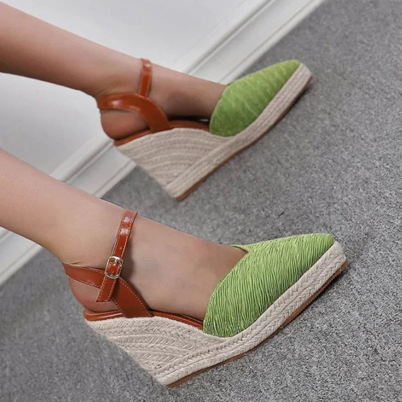 Sandale Thick Sole PointToe Espadrilles Fisherman Shoes Wedge Sandals Women Dressy Summer Platform High Heel Босоножки Женские