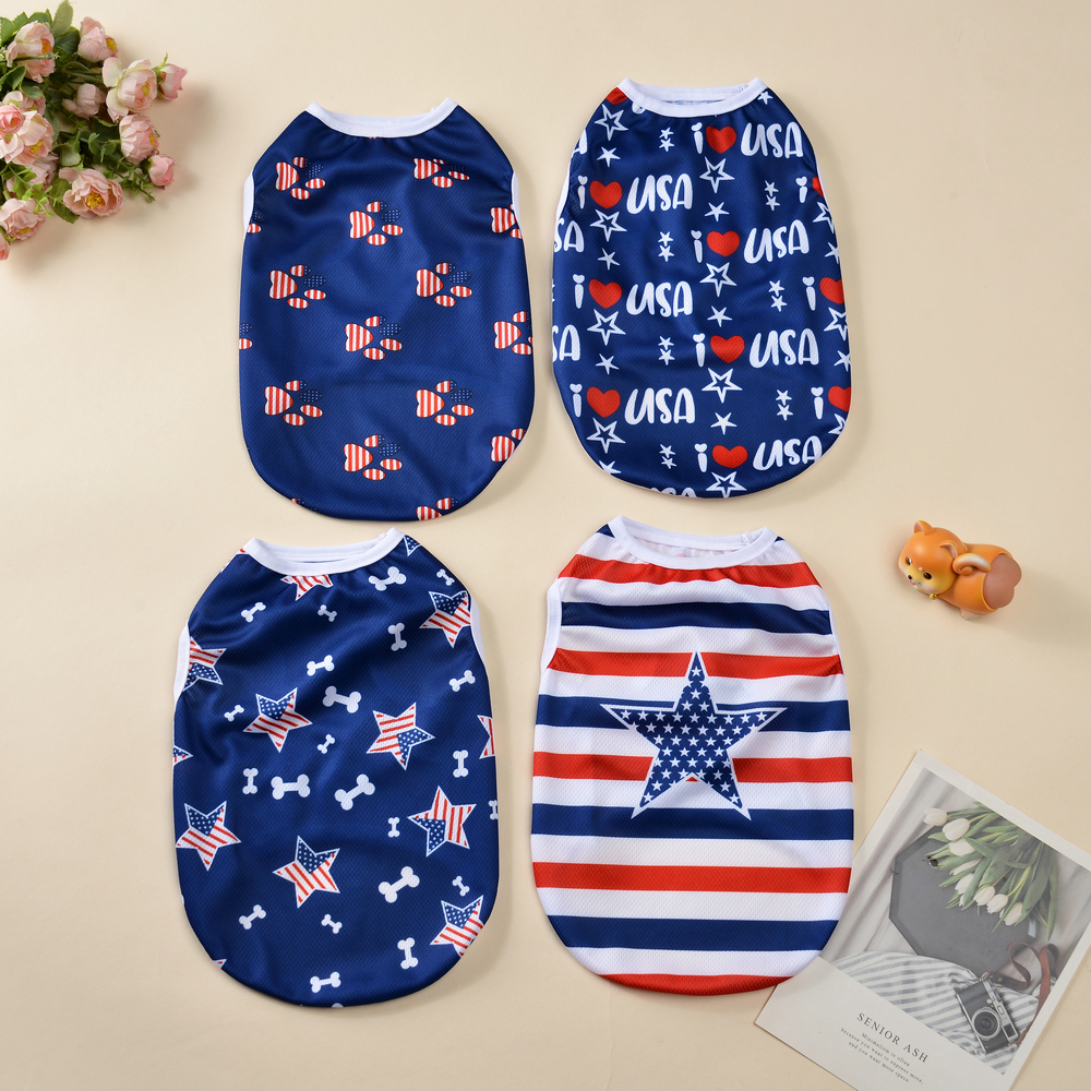 July 4th Dog Shirt Pet Independence Day Vest Costume For Small Medium Dogs Cats Summer Breathable Puppy Chihuahua Pug Clothes