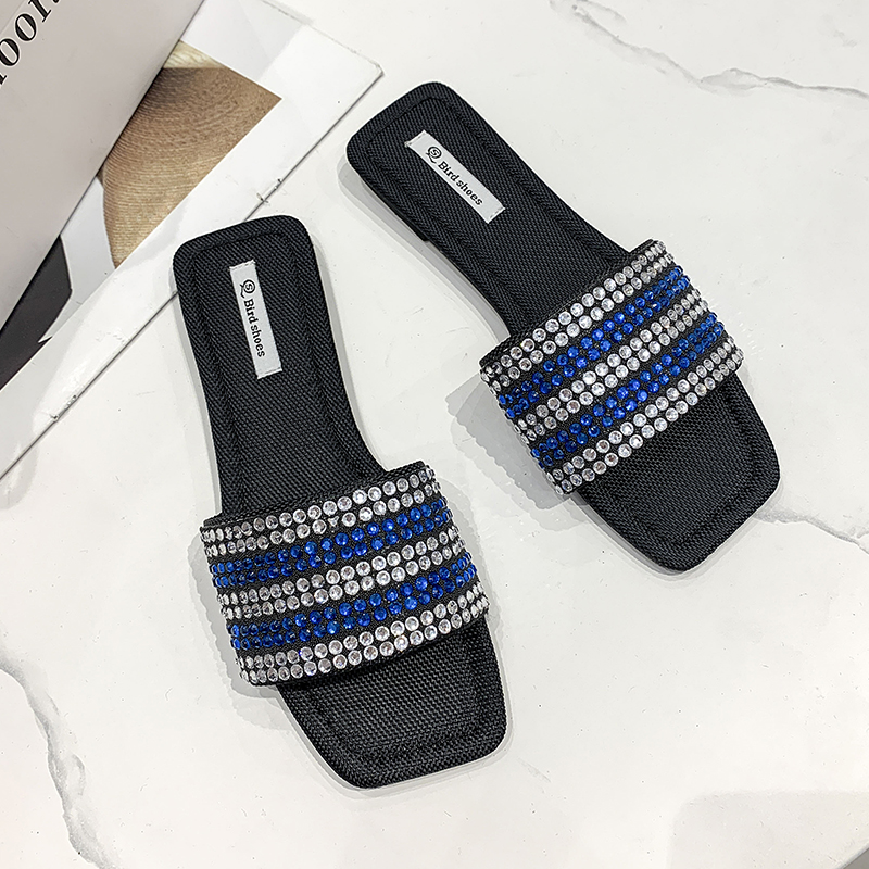 shiny designer crystal slippers women flat heel outdoor slides summer shoes bg sandalias open toe glitter flip ps afcd