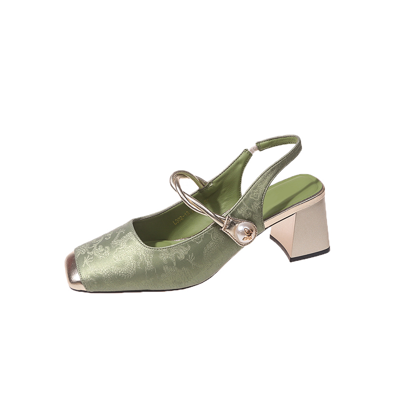Chinese New country wind single shoes spring new vintage French women's heel square head shallow mouth women sandals 961b