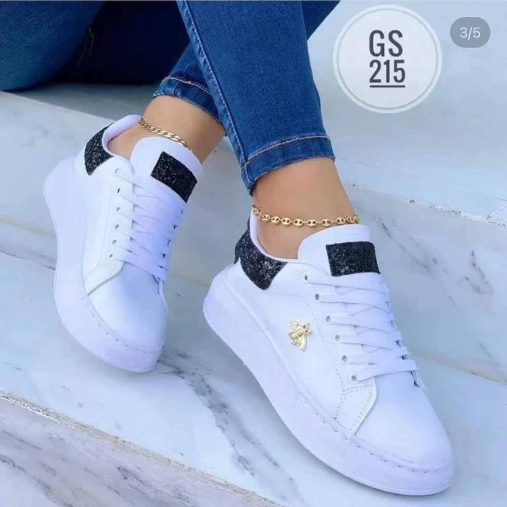 Casual Women Fashion Butterfly Decor Round Head Sneakers Leather Lace-Up Platform Ladies Vulcanized Shoes Female Footwear b407 dh1102140405