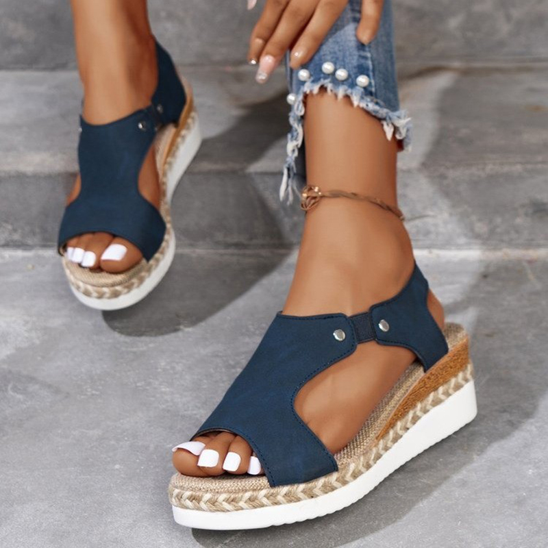 Summer Hollow Decoration Women Sandals Elastic Band Ladies Thick Bottom Wedges Sandles Comforta Vacation Sandalias Female