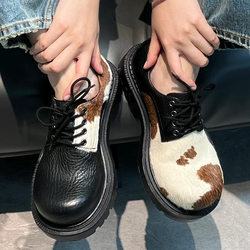 Unisex Men women Black Thick Soled Derby Leather Big Toe Fashion High-Grade High Street Couple Style Casual Shoes