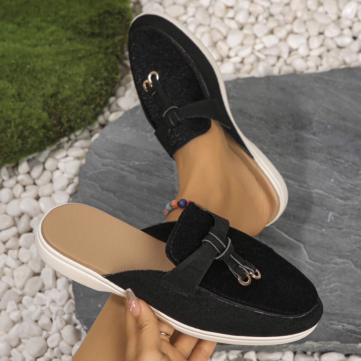 Casual Flat New Bottom Lock Tassel Loafers Fashion Women Single Brand Metal Buckle Slipper Mules Comfortable Slip on Shoes 4
