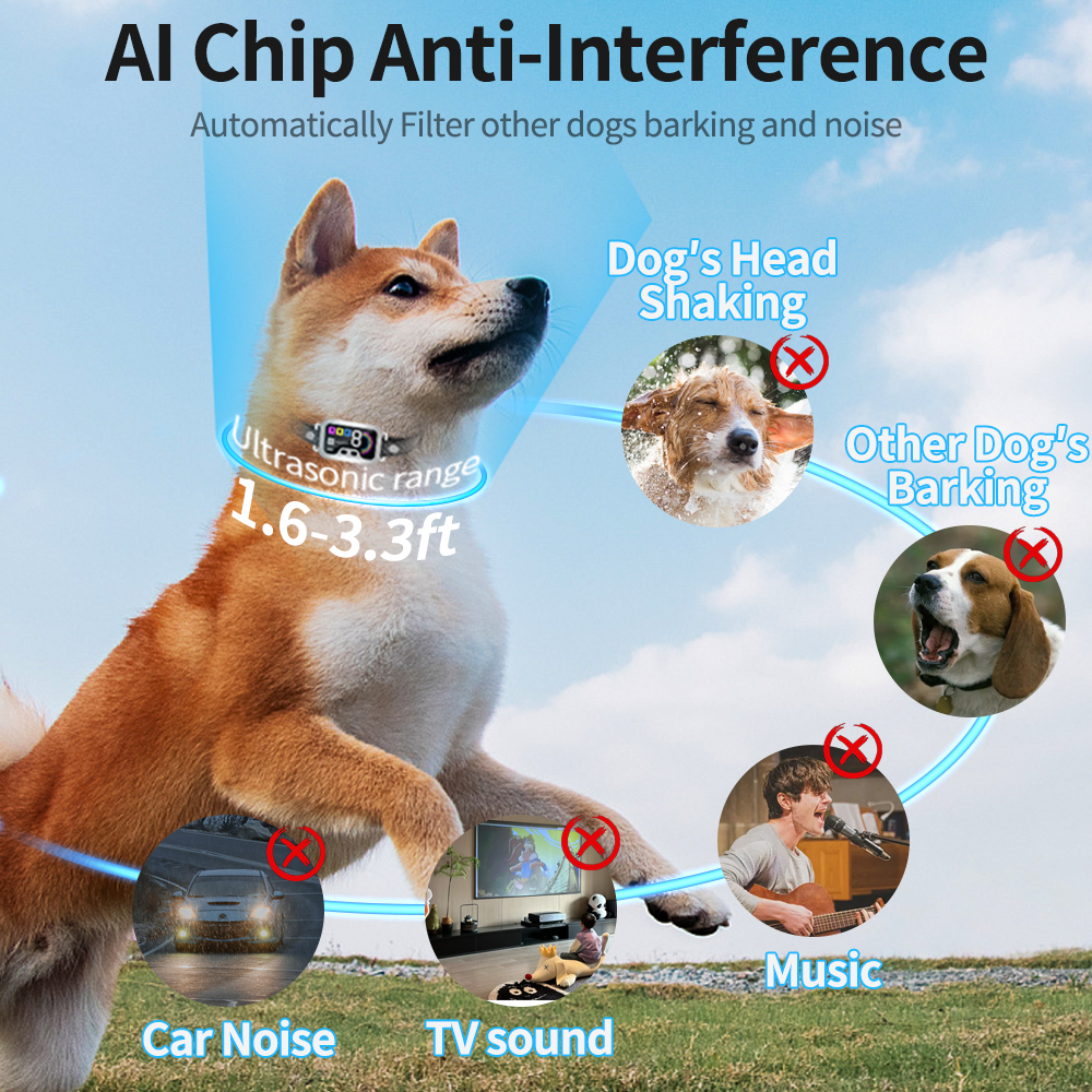 Dog Bark Collar,Rechargeable Smart Barking Collar, Anti Bark Training Collar with Adjustable Sensitivity Beep Vibration Shock