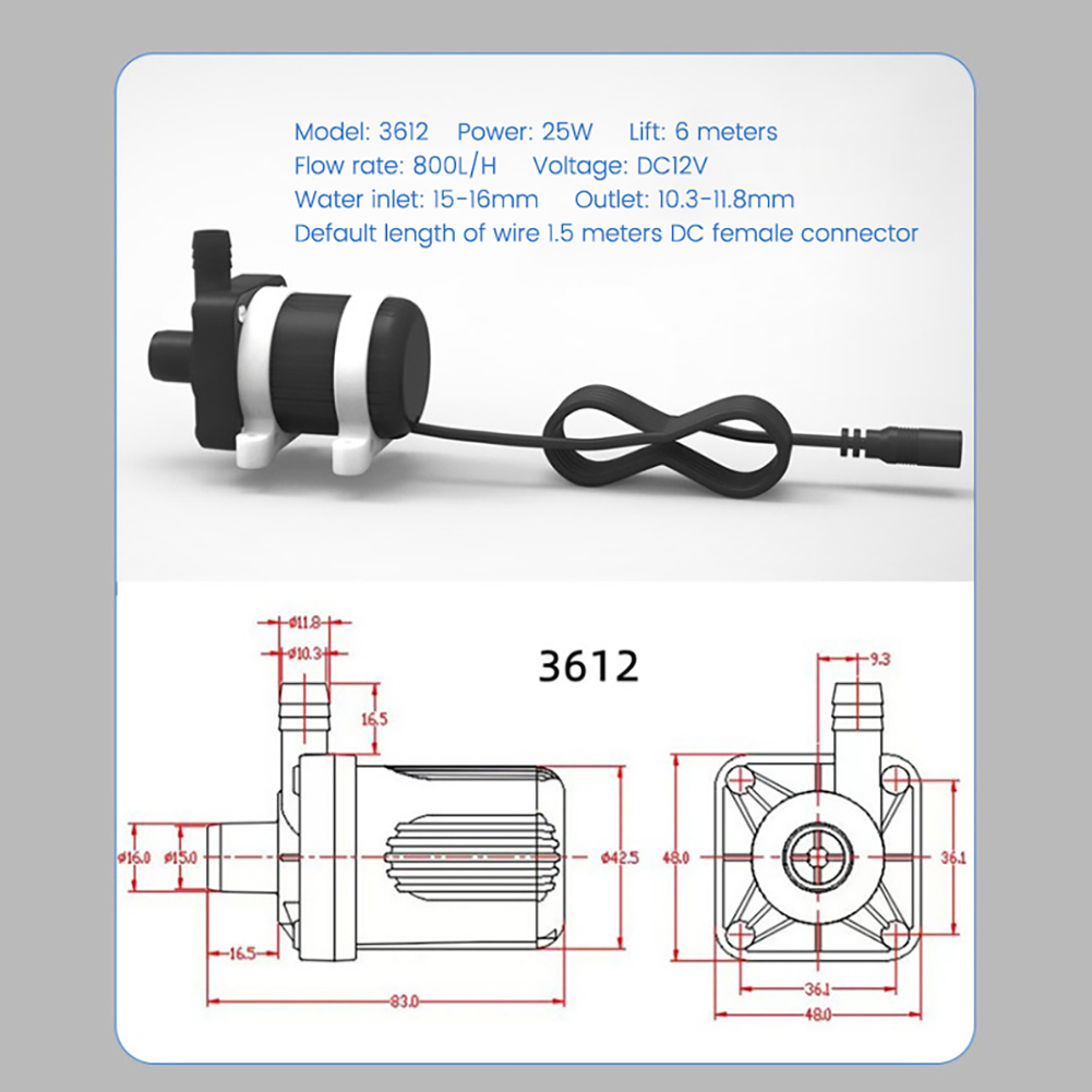 800L/H 25W DC 12V Submersible Water Pump Brushless Water Pump for for Fountains, Hydroponics, Ponds, Aquariums & More