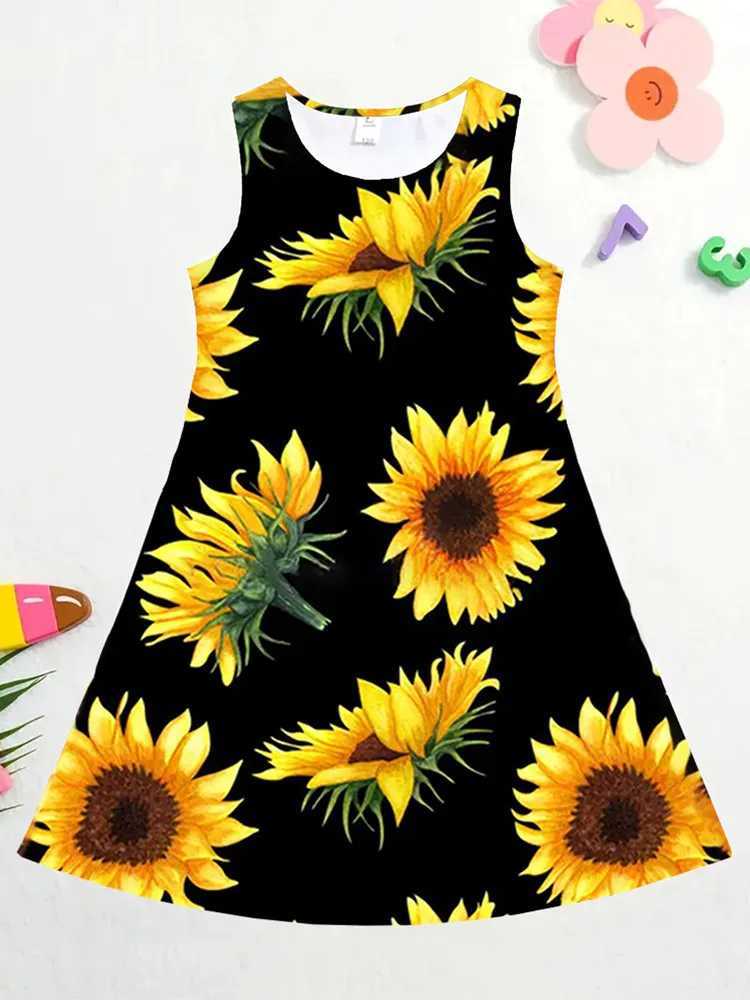Summer Princess Dress for Girls 2024 Childrens Clothing Sleeveless O-neck Sunflower 3D Printed Childrens Girls Dress 10-12 Years Old W240902