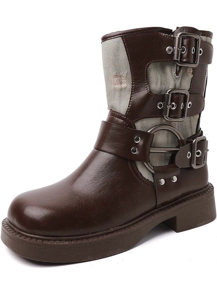 New 2023 Autumn Fashion Denim Camo Ankle Patchwork Fabric Platform Women's Sports Boots 2138