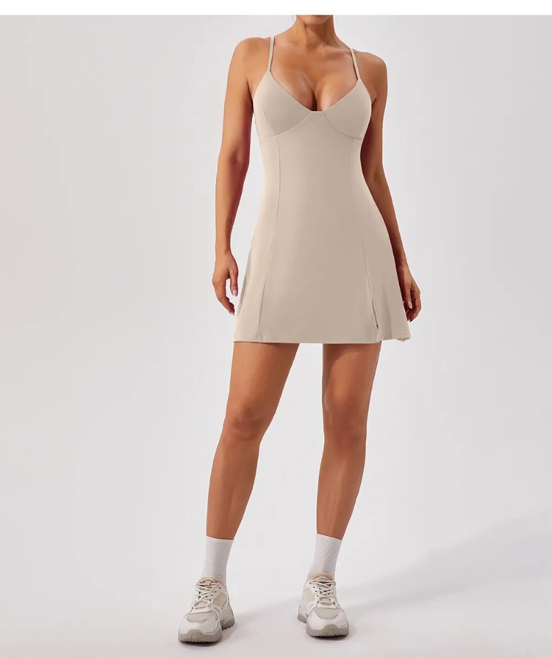 LM995 Womens Tennis Dresses Yoga Vestido Outfit Ladies Cheerleaders One Piece Dress Running Sleeveless Pants Lining gym set