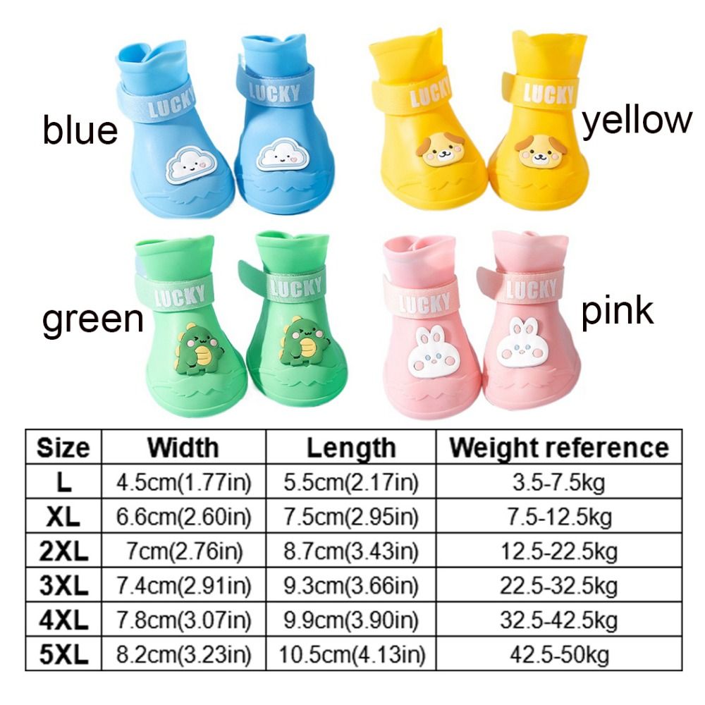 4pcs/set Anti-slip Pet Rainshoe Cartoon Waterproof Outdoor Footwear Socks Dog Ankle Boots Pet Silicone Boot