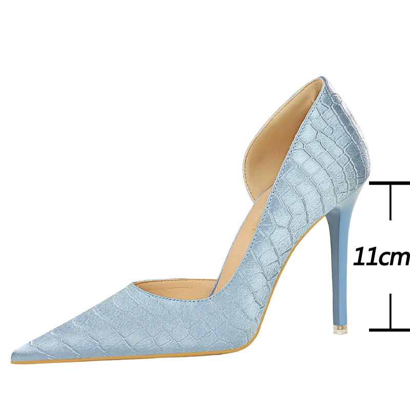 BIGTREE Shoes Sky Blue Women Pumps Sexy High Heels Vintage Stone Pattern Design Women Heels Stilettos Ladies Shoes Large Size 43