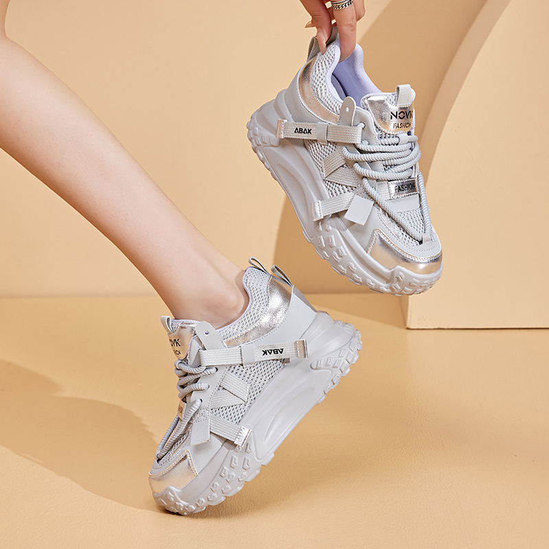 Fujin 7.5cm Air Mesh Genuine Leather Women Summer Shoes Platform Wedge Comfy Breathable Sneakers Chunky Hollow Women Fashion