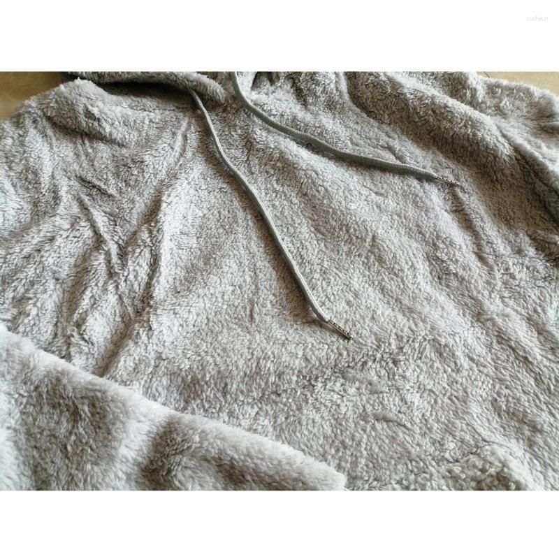 Mens Sweaters Winter Fleece Sweater Plus Size 3Xl Fluffy Hoodies Sherpa Hooded Fuzzy Warm Plover Uni 2024 Autumn Streetwear Drop Deliv Otmdt