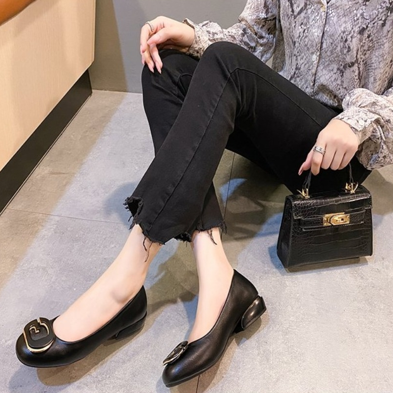 Fashion Female Sweet Golden Square Heel Pumps for Night Club Women Black High Quality Office Spring Shoes Sapatos Azuis G7069 30bf