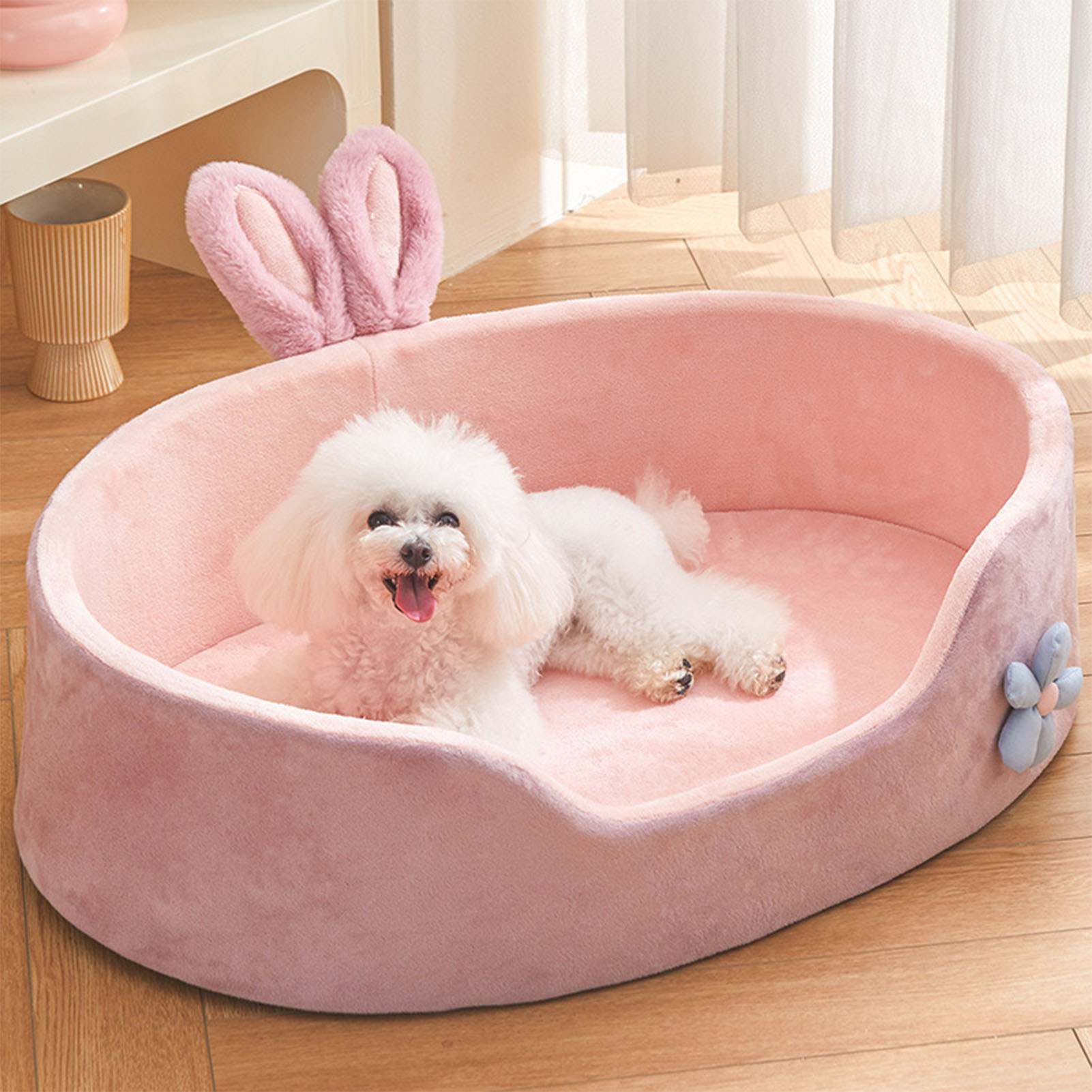 Detachable Sleeping Bed for Dogs and Cats, Soft and Comfortable, Washable, Pink, Warm, Four Seasons