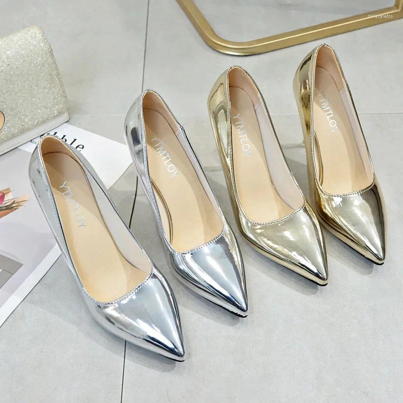 Dress Shoes Sexy Night Club Shiny Leather Pumps Woman Pointed Toe Gold/sier Tacones Stiletto Ultra-high Heels Women Plus Size 34-43