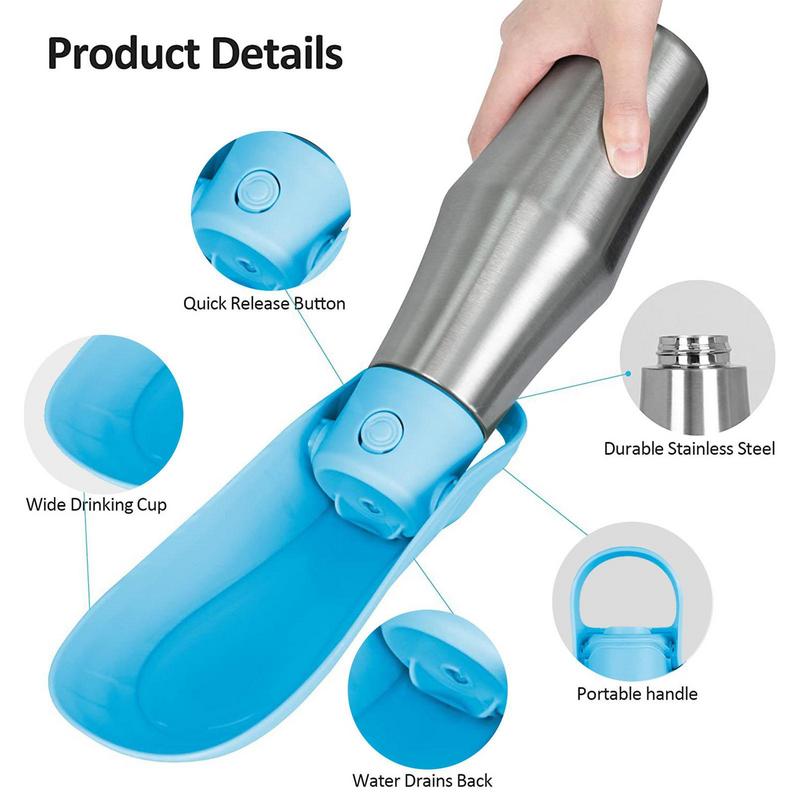 Portable Water Bottle For Dogs 27oz Stainless Steel Travel Water Dispenser Pet Accessories 2 In 1 Dog Water Bowl For Most Sizes