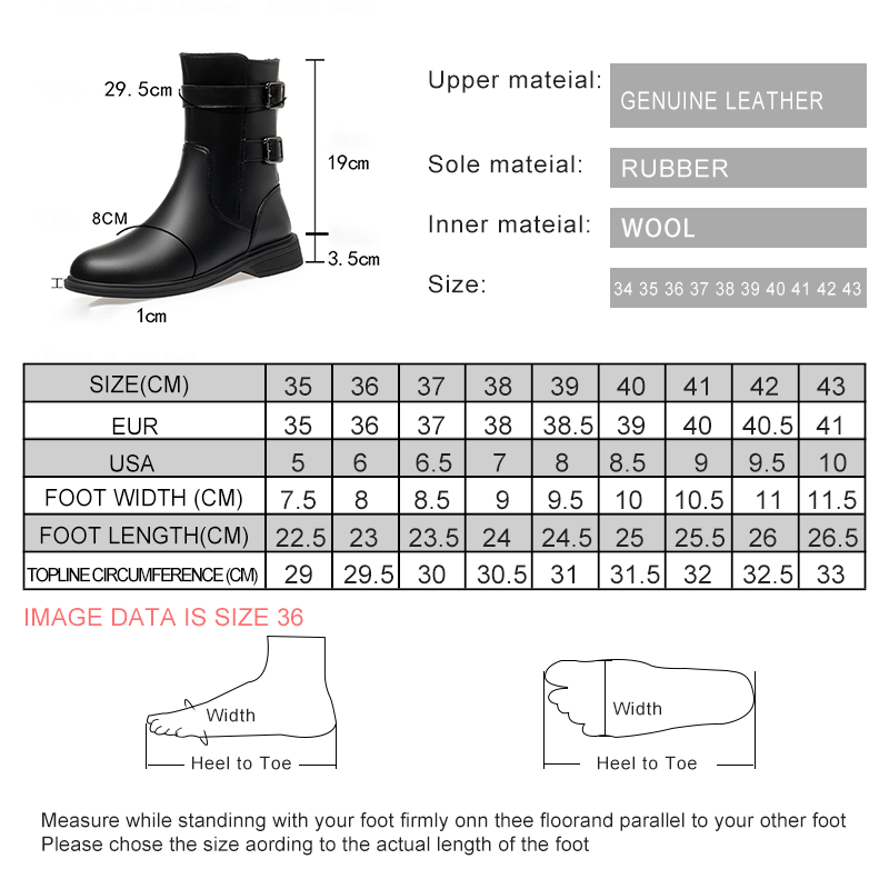 AIYUQI Women Boots Genuine Leather Large Size Winter Women sSnow Boots Thickened Wool Warm Warm Women's Ankle Boots