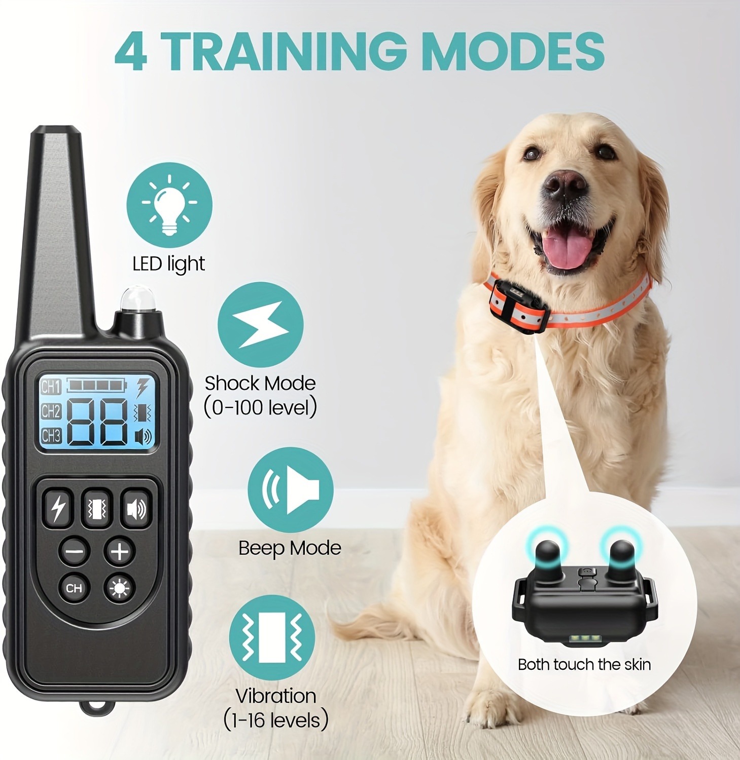 Smart Shock Collar for Dogs - IP67 Waterproof Rechargeable Dog Electric Training Collar with Remote for Small Medium Large Dogs