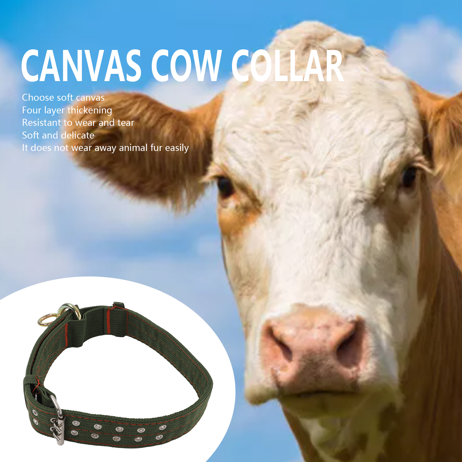 Cow Collar Adjustable 4 Layer Canvas Calf Collar With 2 Rows Metal Buckle For Horse Sheep Cattle Dog