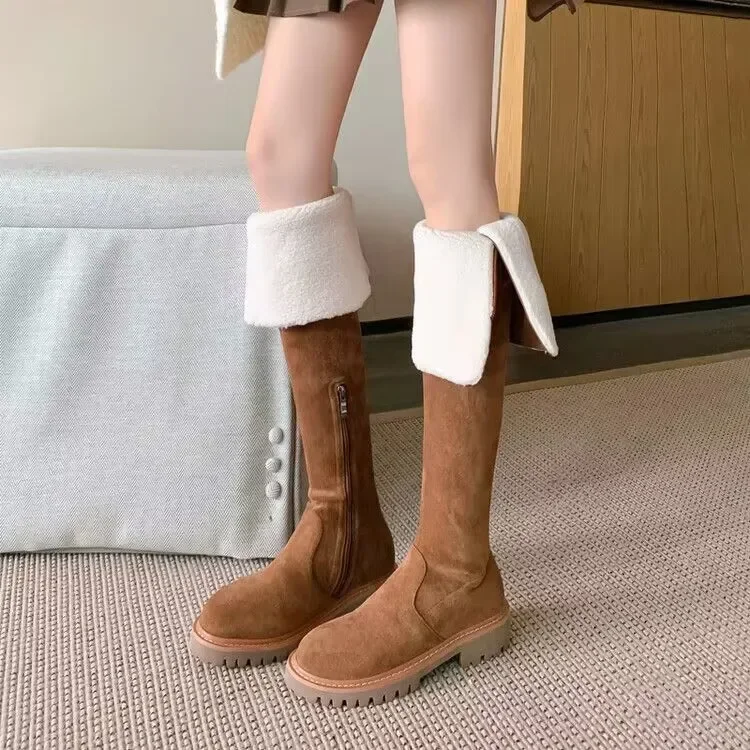 Woman Over The Knee High Boots New Fashion Slip on Long Boots Thick Sole Knight Booties Designer Women Cotton Shoes 2024