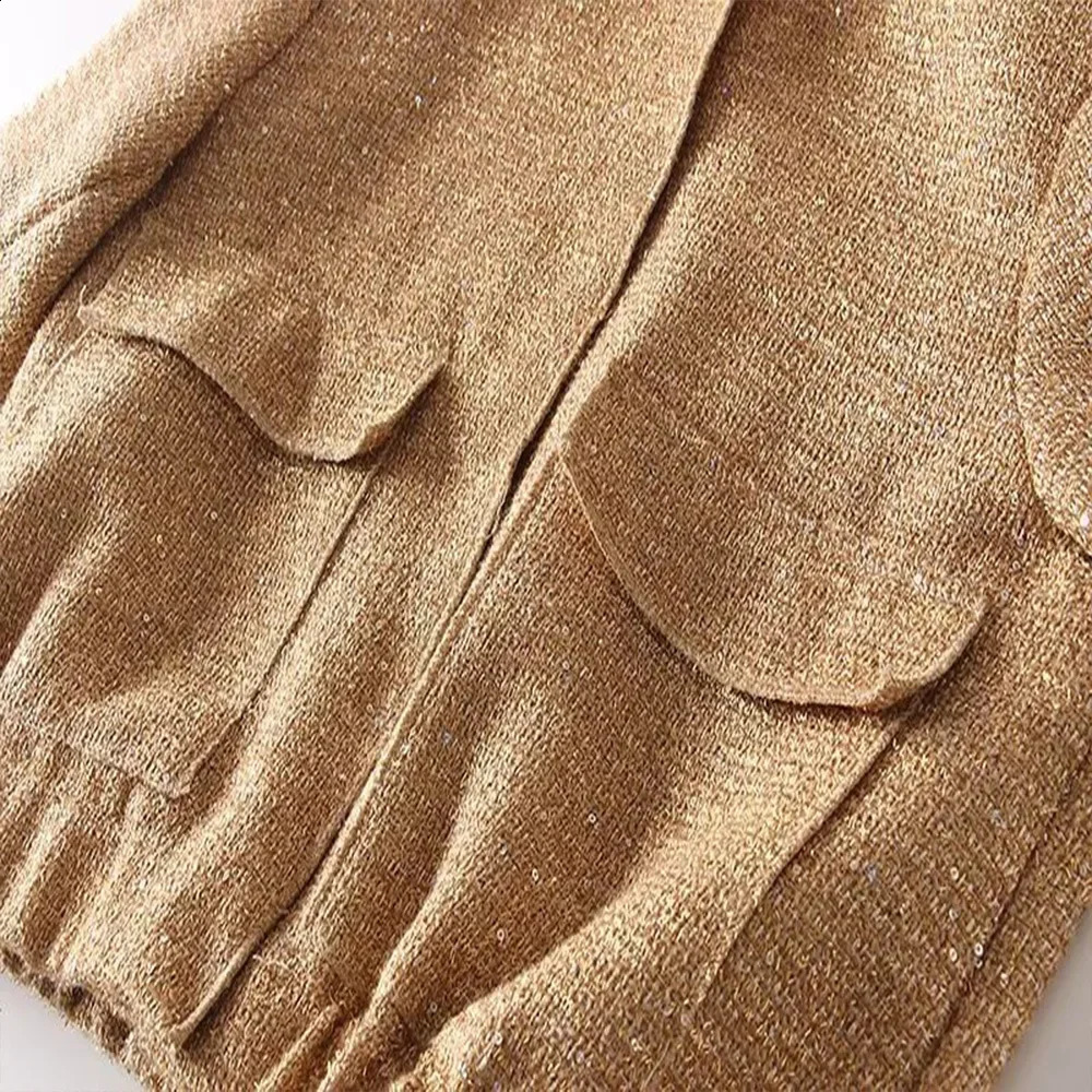 2024 Autumn Sequins Golden Loose Jacket for Women Sparkle Long Sleeve Casual Bomber with Pockets Female Fashion Coats 240903