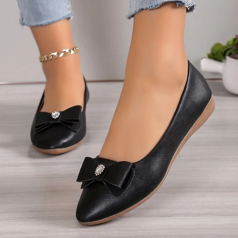 Women Casual Flats Shoes New Bow Elegant Walking Shoes Spring Designer Brand Retro Dress Soft Sole Shoes Zapatillas Mujer