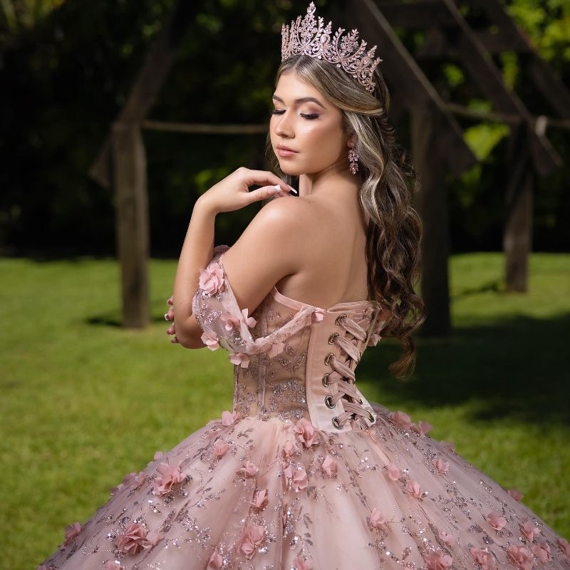 2024 Pink Shiny Princess Quinceanera Dresses Sequin Appliques Lace wer Beads Birthday Party Dress Tulle Sweet 16 Vestido De 15