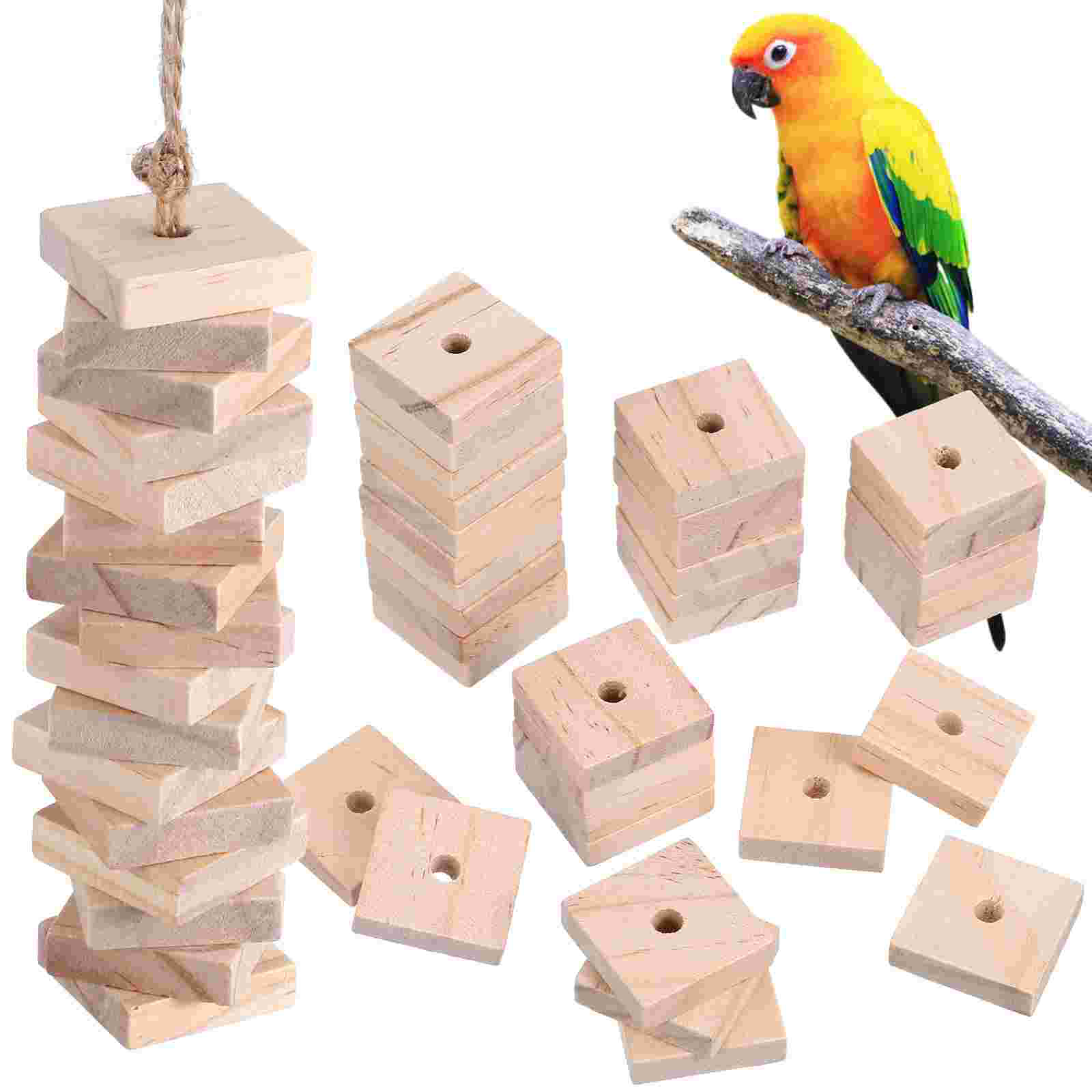 100 Pcs Parrot Chewing Toy Cockatiel Toys Macaw Parakeet Cage Birds Wood Hanging Biting Cockatoo