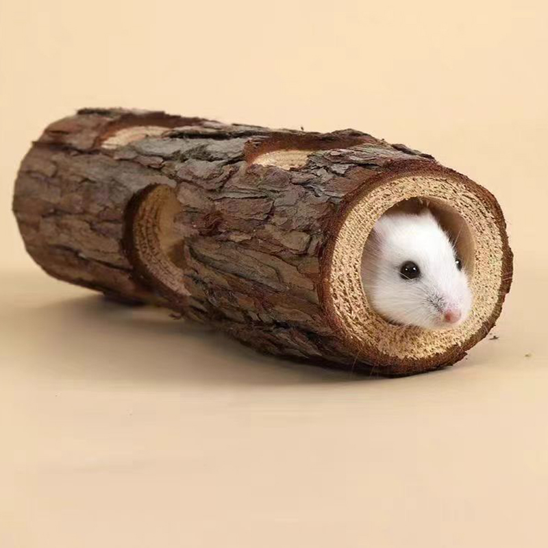 Hamster Natural Wooden Tunnels Tubes Bite-resistant Hideout Tunnel Molar Toy For Small Pet Toy Forest Hollow Tree Trunk