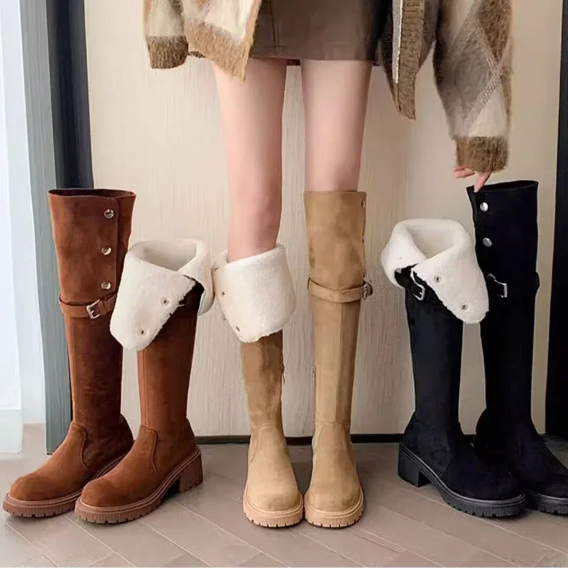 Woman Over The Knee High Boots New Fashion Slip on Long Boots Thick Sole Knight Booties Designer Women Cotton Shoes 2024