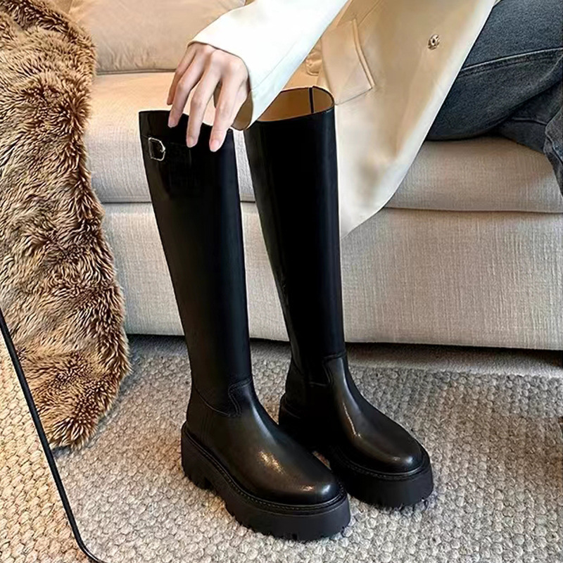 Winter 2023 Autumn Fashion Women Thigh Long Low Heels Knee High Soft Leather Round Toe Boots Ladies Party Shoes 025a