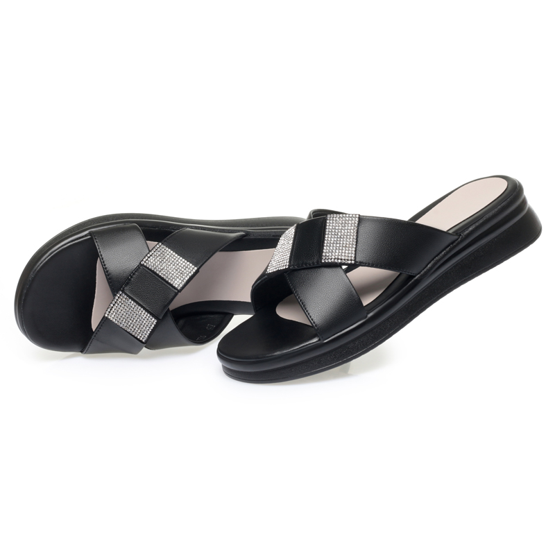 AIYUQI Women's Slippers Summer 2024 New Genuine Leather Women's Slippers Wedge Large Size Slippers Ladies