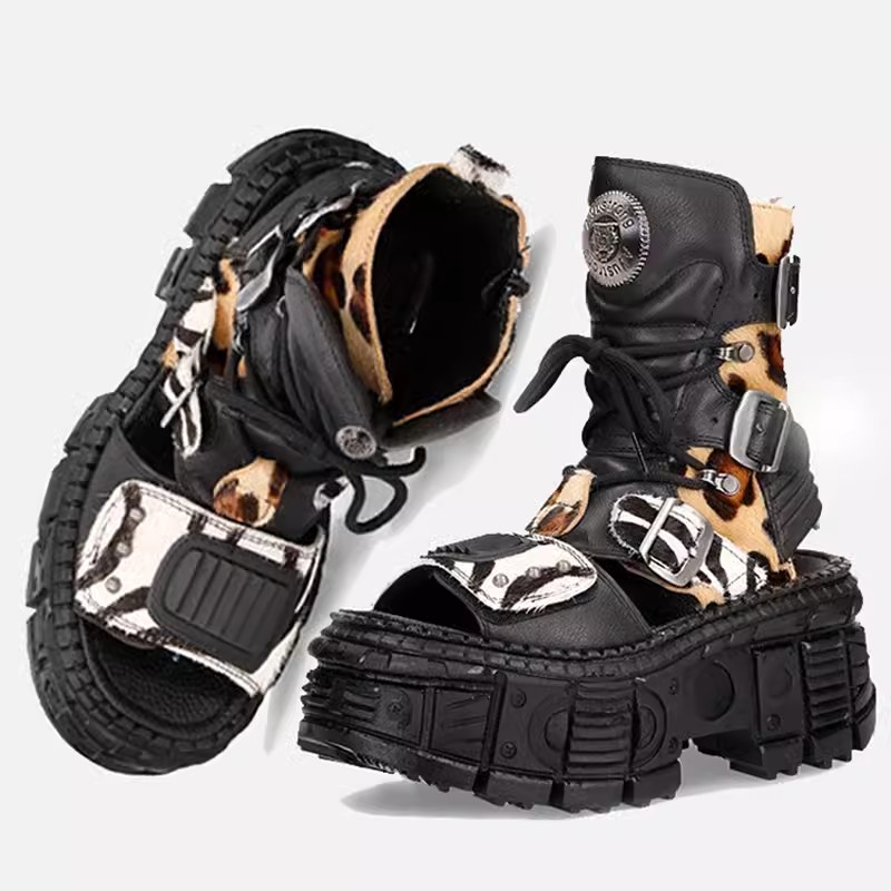 Leopard Black Punk Gothic Platform Sandals Open Toe Buckle Women Summer Shoes Sexy Thick Heels Footwear Drop Ship b96a 5739