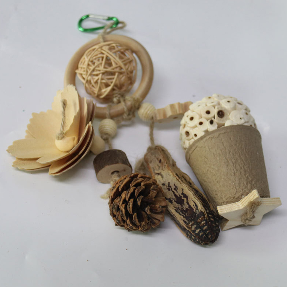 Parrot Toy Bird Chewing Toys Natural Wood Block Rattan Ball Pinecone Bird Bite Toy Hanging Bird Cage Toys For Macaws Parakeets