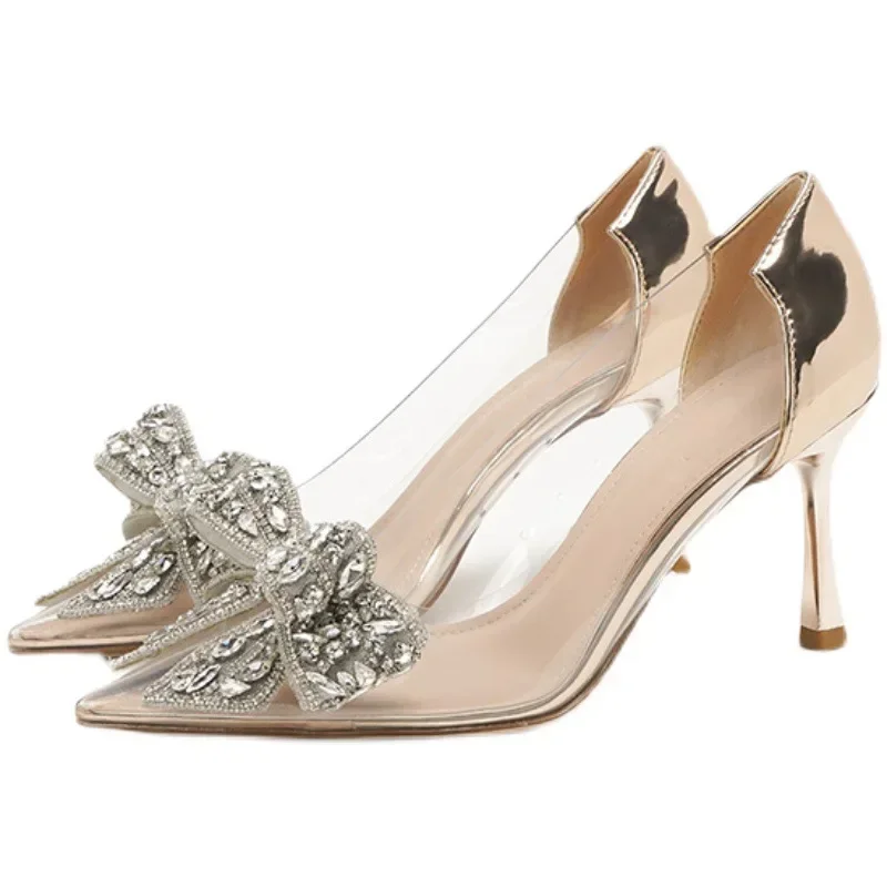 Women's Elegant Party Wedding Crystal Butterfly High Heel Pumps, Sexy Summer Pointed Toe PVC Transparent Sandals for Ladies 4