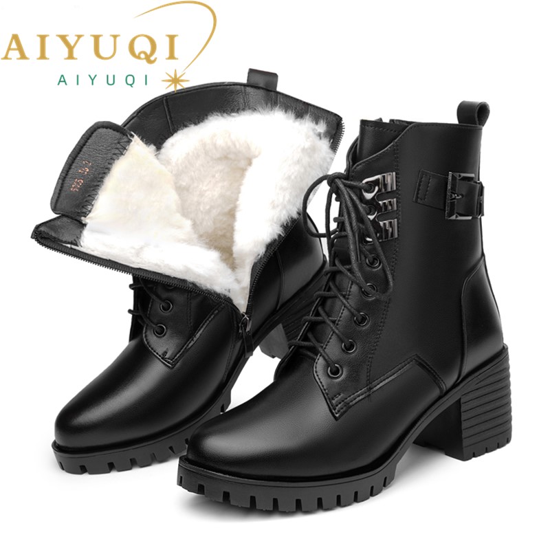 Ankle AIYUQI 2024 New Genuine Leather Wool Warm Winter Large Size Anti Slip Snow Boots Women 0044