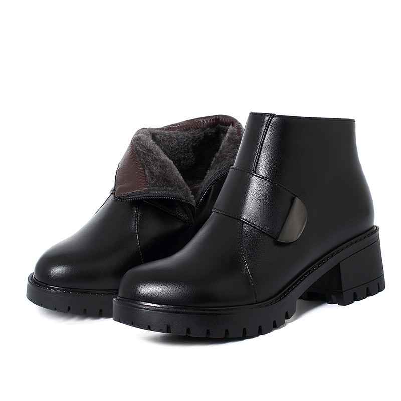 Women Winter Shoes Boots Genuine Leather 2024 New Natural Wool Short Boots Women Chunky Non-slip Mid-heel Women's Marton Boots