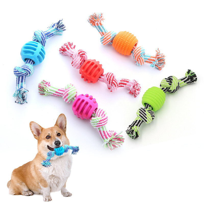 Manufacturer wholesale pet dog teething cleaning toy TPR ball rope toy pet chew toys for small dog