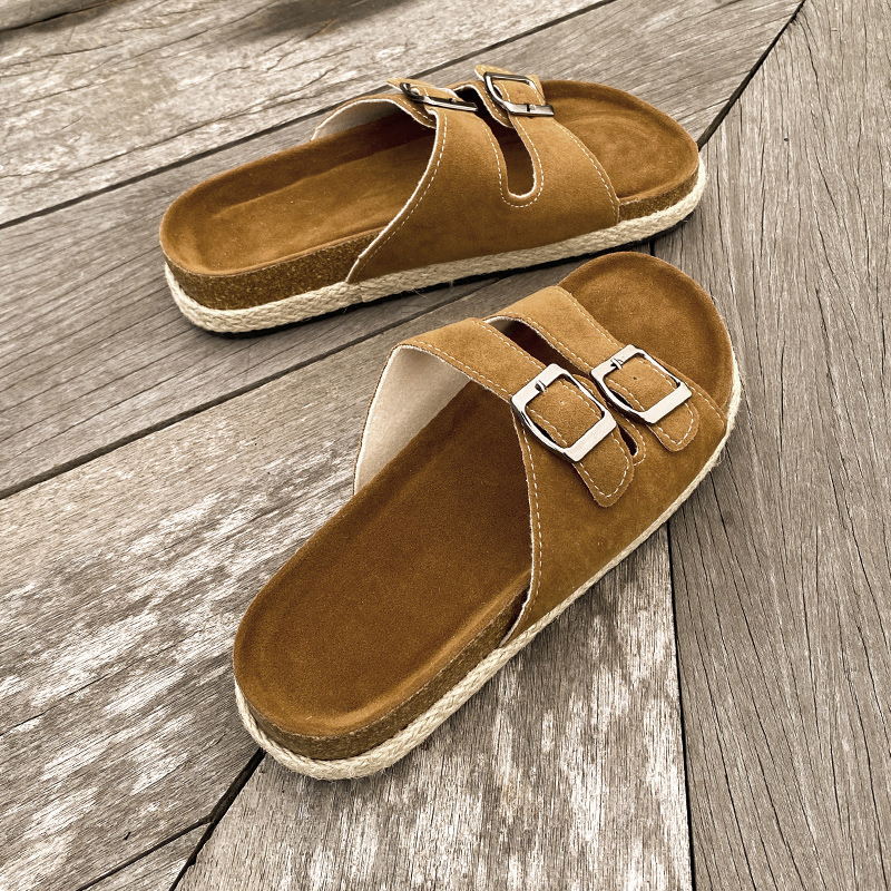 Fashion New Women's Suede Mules Slippers Men Clogs Cork Insole Sandals with Arch Support Outdoor Beach Slides Home Shoes 9423 9d27